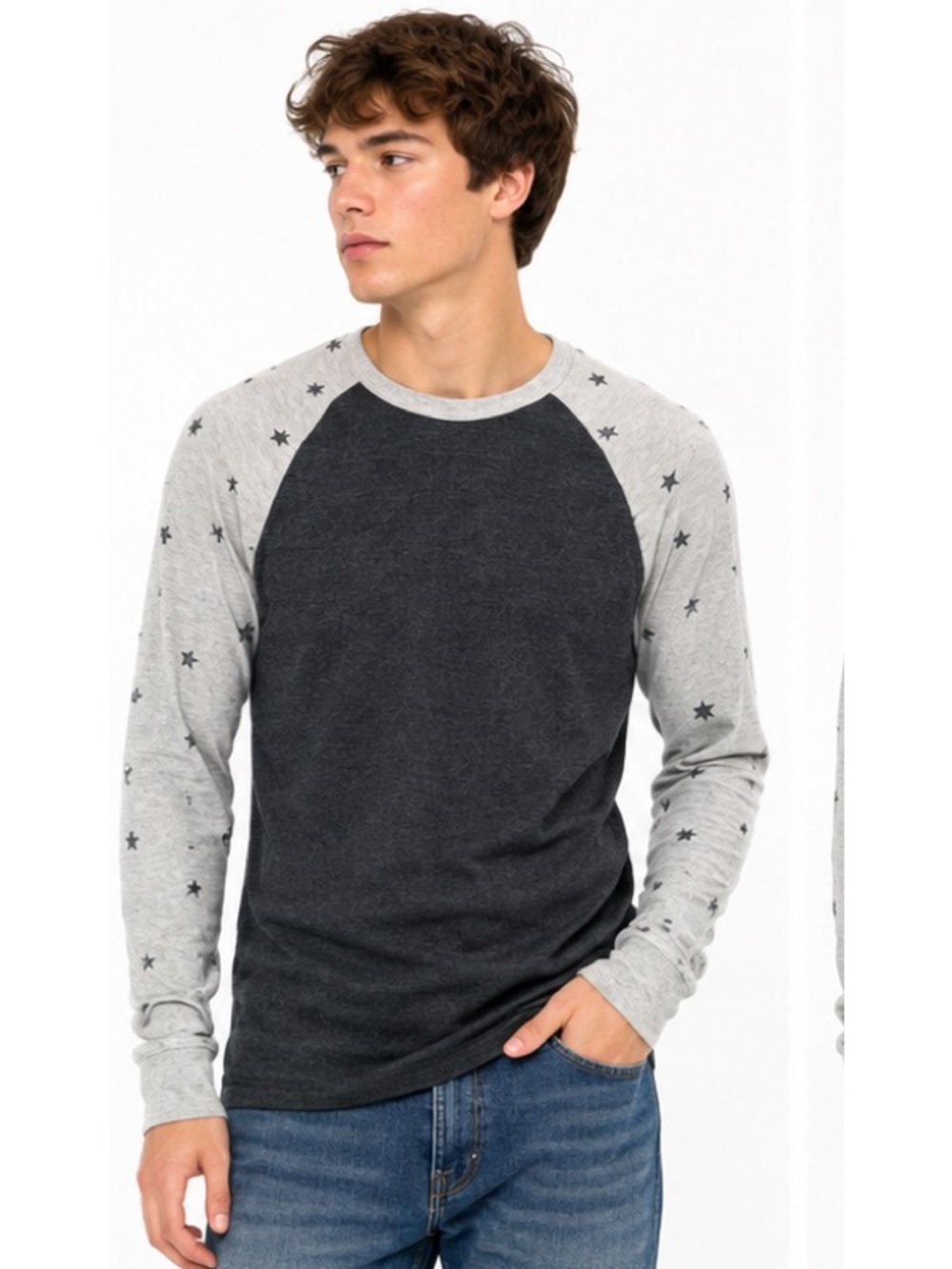 Aéropostale Men’s XS Star Raglan Long Sleeve Shirt Gray Y2K